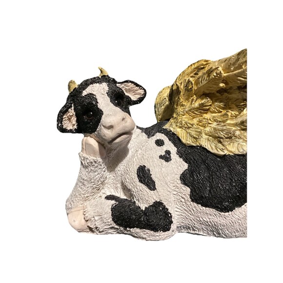 Stone Critters Holstein HOLY COW SC-889 Black & White With Gold Angel Wings - Picture 2 of 10